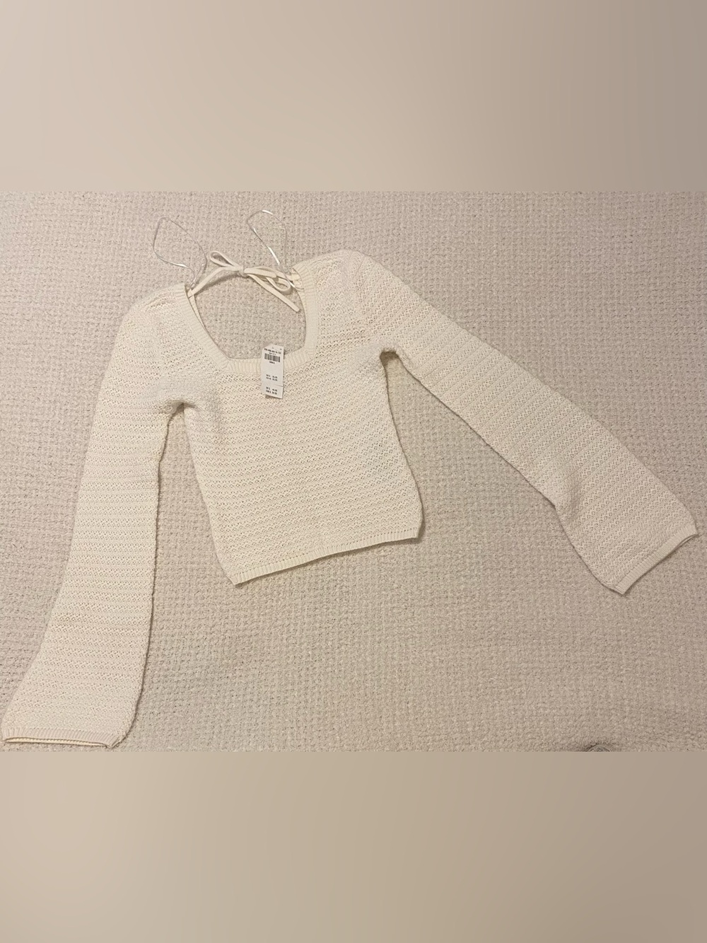 Hollister Cream Open-Knit Off-the-Shoulder Tie-Back Sweater size S